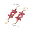 Star Glass Seed Beaded Dangle Earrings for Women EJEW-MZ00206-02-4