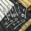 7Pcs 7 Style Tree of Life Feather Tibetan Style Alloy Pendant Bookmark with Cat Eye AJEW-JK00277-2