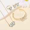 Panda Alloy Enamel & Rhinestones Stud Earring & Pendant Necklaces & Cuff Bangles & Rings Sets for Women FS-WGAF002-01-1