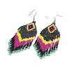 Glass Seed Braided Rhombus with Tassel Chandelier Earrings EJEW-H084-07P-2