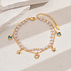 Fashionable Vintage Beach Style Adjustable Brass & Plastic Pearl Charm Double Strand Ladies Anklets GJ2324-1-1