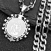 Flat Round with Virgin Pattern 201 Stainless Steel Pendant Necklaces for Men Women NJEW-K283-20P-1