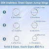 SOFPLATE 1200Pcs 3 Styles 304 Stainless Steel Open Jump Rings STAS-SP0001-67-2