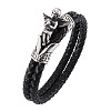 Genuine Leather Wrap Wide Cord Bracelet with Stainless Steel Toggle Clasps PW-WG8BABA-01-1