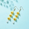 Acrylic Flower with Plastic Pearl Long Dangle Earrings EJEW-JE04941-04-3