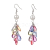 Glass & Plastic Pearl Teardrop Tassel Dangle Earrings EJEW-JE06818-1