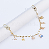 Ocean Theme Alloy Blue Enamel Starfish Shell Shape Charm Brass Decorative Chains HJEW-ME00054-4