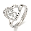 Heart with Letter Rack Plating Brass Micro Pave Cubic Zirconia Adjustable Rings for Women RJEW-I105-06P-S-1