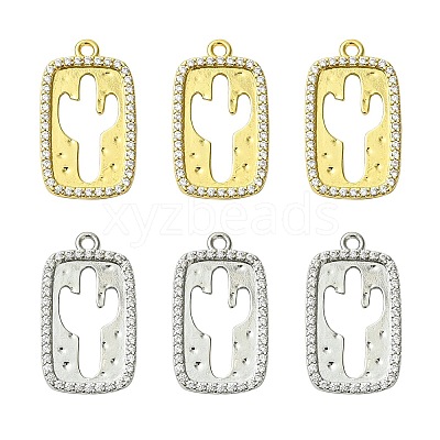 6Pcs 2 Colors Brass Micro Pave Cubic Zirconia Pendants KK-CJ0003-22-1