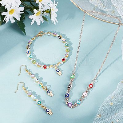48Pcs 8 Colors Evil Eye Alloy Enamel European Beads ENAM-NB0001-50-1