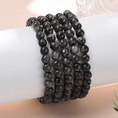 Natural Larvikite Bead Stretch Bracelets X-BJEW-K212-A-046-1