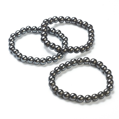 Synthetic Non-magnetic Hematite Beaded Stretch Bracelets BJEW-D446-C-22-1
