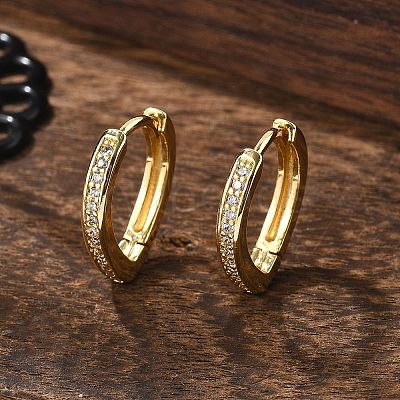 Brass Micro Pave Clear Cubic Zirconia Huggie Hoop Earrings EJEW-A058-26G-1