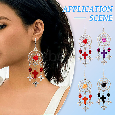 Resin & Synthetic Turquoise Dangle Earrings EJEW-TAC00014-1