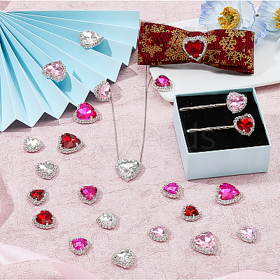 24Pcs 12 Styles Pink Series Heart Sew On Glass Rhinestones DIY-FH0005-84-1