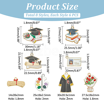 48Pcs 8 Styles Graduation Season Alloy Enamel Pendants ENAM-PH0002-85-1