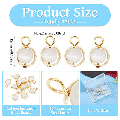12Pcs Brass & Glass Imitation Cat Eye Round Charms PALLOY-TAC0237-01-1