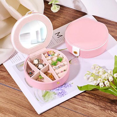 Round PU Leather & Plastic Jewelry Set Storage Box CON-TAC0014-06B-1