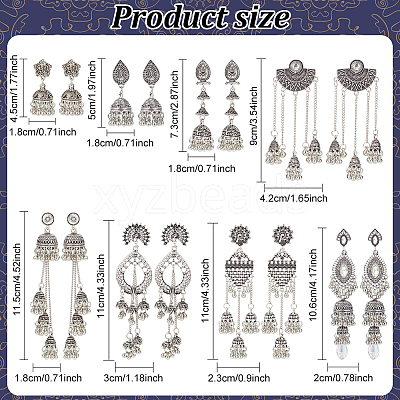 8 Pairs 8 Style Zinc Alloy Dangle Stud Earrings for Women EJEW-AN0003-17-1
