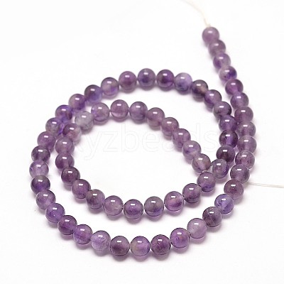 Natural Amethyst Round Bead Strands G-P072-29-6mm-1