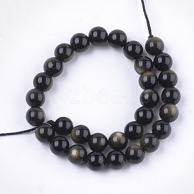 Natural Golden Sheen Obsidian Beads Strands G-S333-6mm-025-1