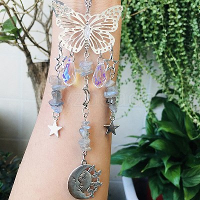 Natural Labradorite Butterfly Hanging Suncatcher Pendant Decoration DJEW-PW0008-19-24-1