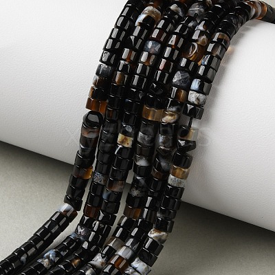 Natural Black Flower Agate Beads Strands G-H230-95-1