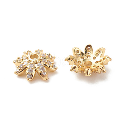Brass Micro Pave Clear Cubic Zirconia Bead Caps KK-G420-31G-1