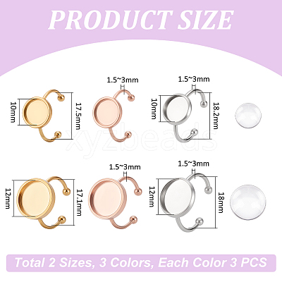 18Pcs 6 Style 304 Stainless Steel Open Cuff Ring Findings STAS-UN0042-76-1