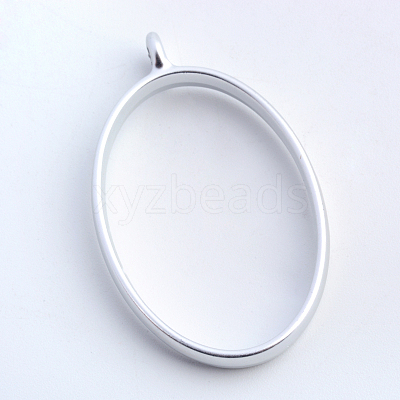 Rack Plating Alloy Oval Open Back Bezel Pendants PALLOY-S047-26B-FF-1