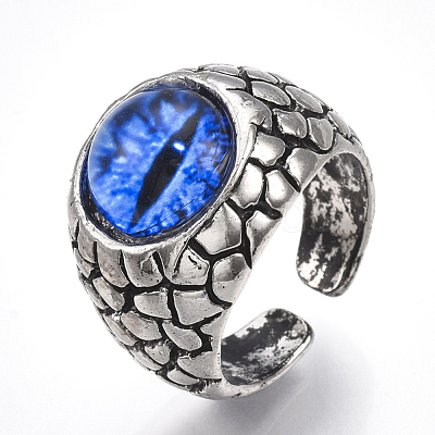 Alloy Glass Cuff Finger Rings RJEW-T006-04A-1