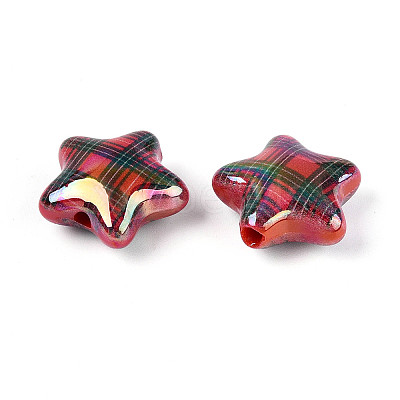 Christmas UV Plating Printed Opaque Acrylic Beads MACR-N018-06B-1