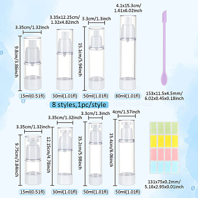 8Pcs 8 Style Plastic Portable Refillable Airless Pump Bottles AJEW-PH0011-42-1