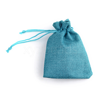 Polyester Imitation Burlap Packing Pouches Drawstring Bags ABAG-R005-9x7-17-1