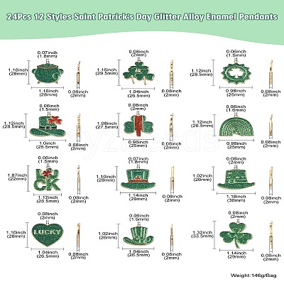 24Pcs 12 Styles Saint Patrick's Day Glitter Alloy Enamel Pendants ENAM-CJ0005-62-1