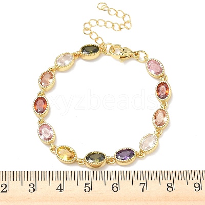 Oval Brass Pave Cubic Zirconia Link Chain Bracelets for Women BJEW-P385-02G-1