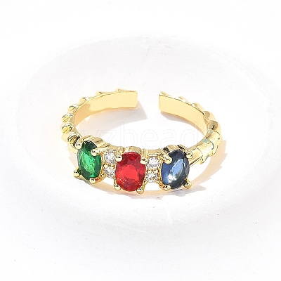 Oval Brass Micro Pave Cubic Zirconia Cuff Bangles & Rings Sets for Women SJEW-R002-06G-07-1