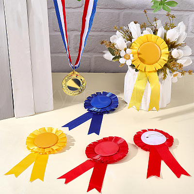 12Pcs 3 Colors Award Ribbon Shape Tinplate Badge Pins JEWB-CP0001-53-1