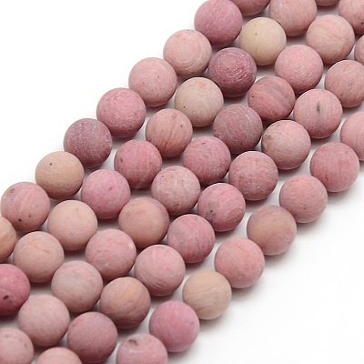 Natural Frosted Rhodonite Round Bead Strands G-M064-8mm-04-1
