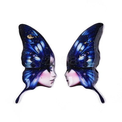 Epoxy Resin Butterfly Wings with Lady Face Cabochons RESI-N045-05C-1