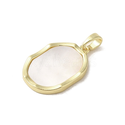 Brass Pave Shell Pendants KK-I708-13E-G-1