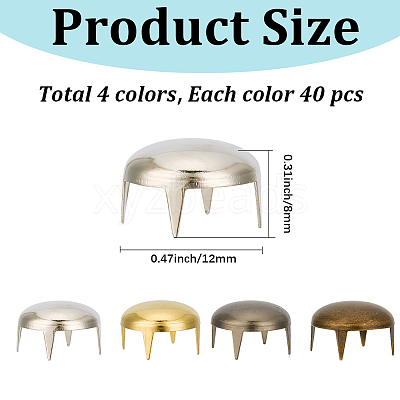 160Pcs 4 Colors Brass Studs Rivets KK-GF0001-23A-1