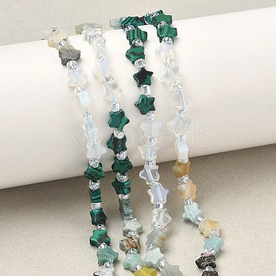 6 Styles Opalite & Synthetic Malachite & Natural Lemon Jade & HuBei Turquoise & Flower Amazonite & Rhodonite Beads Strands G-D095-A05-1