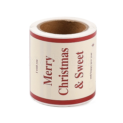 50Pcs Christmas Square with Word Merry Christmas Roll Stickers DIY-M070-03A-1