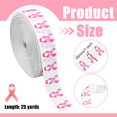 25 Yards Polyester Pink Breast Cancer Awareness Printed Grosgrain Ribbon OCOR-PH0005-34-1