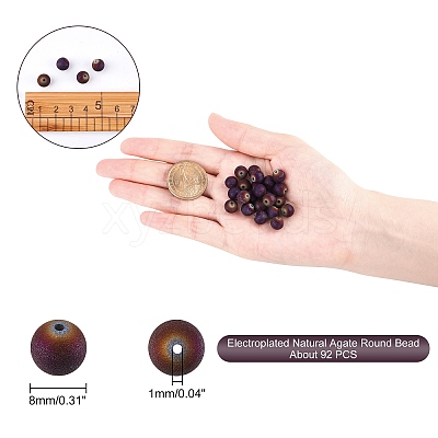 Electroplated Natural Agate Round Bead Strands G-AR0002-53-1