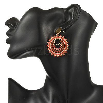 304 Stainless Steel with Glass Seed Beads Stud Earrings EJEW-MZ00761-02-1