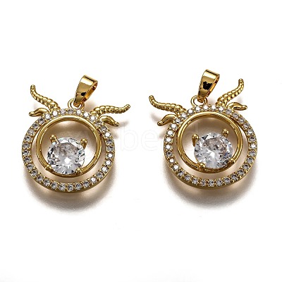 Brass Clear Cubic Zirconia Constellation Charms KK-J278-33G-I-1