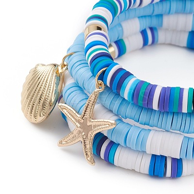 4Pcs 4 Styles Polymer Clay Heishi Beads Stretch Bracelets Sets BJEW-JB05908-1