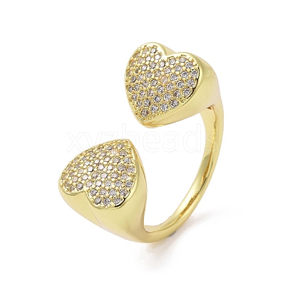 Brass Micro Pave Clear Cubic Zirconia Open Cuff Ring for Women RJEW-M165-03B-G-1
